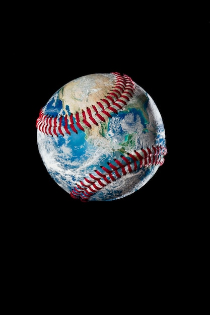 Ziemia jako piłka baseballowa na czarnej ścianie
