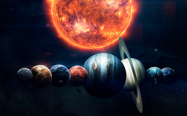 Zdjęcie ziemia, mars i inne. tapeta kosmiczna science fiction, niezwykle piękne planety układu słonecznego.