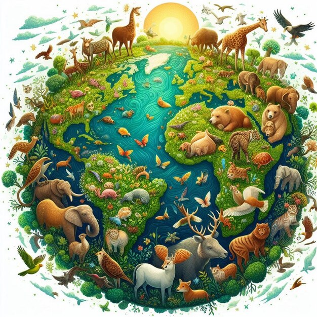 Ziemia pełna różnorodności dzikiej przyrody Zdjęcie tła Dnia Ziemi