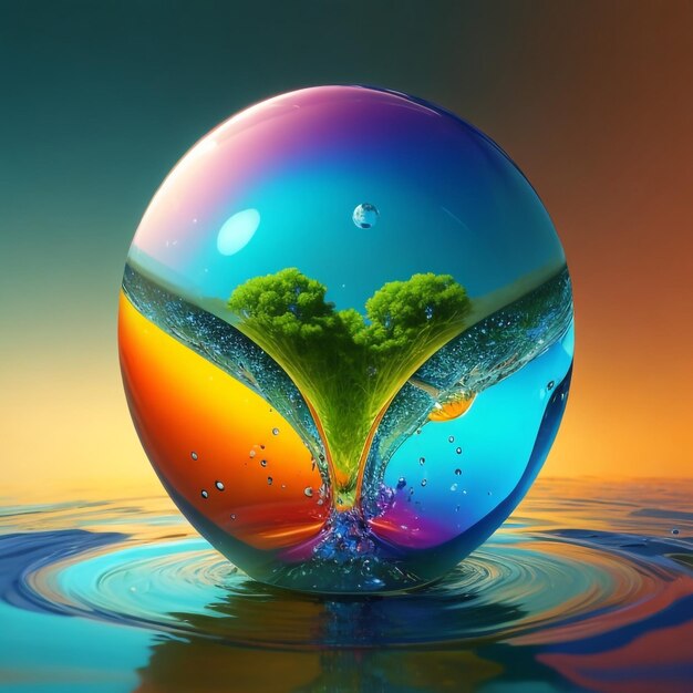 Ziemia w kropli wody żywe kolory