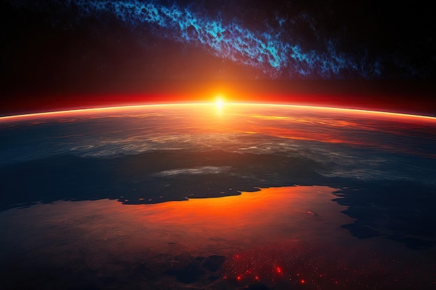 Ziemia ze wspaniałym zachodem słońca Te elementy obrazu zostały dostarczone przez NASA