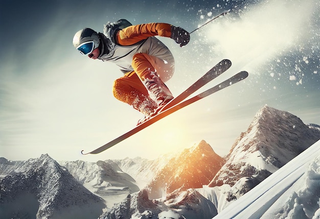 Zima Ekstremalny sportowiec Sportowa skocznia narciarska na górze Wygeneruj Ai
