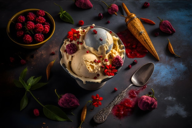 Zimne i pikantne lody z chili i jagodami fotografia