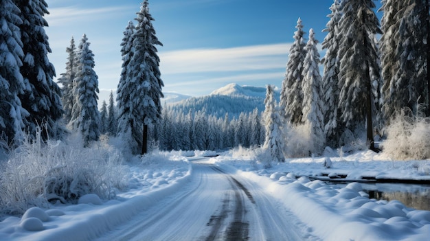 Zimowa droga w górach Zimowy krajobraz Karpaty Ukraina Europa