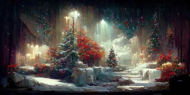 Zimowa estetyka. Zimowy krajobraz. Cyfrowa ilustracja. Obraz. Piękny scenariusz
