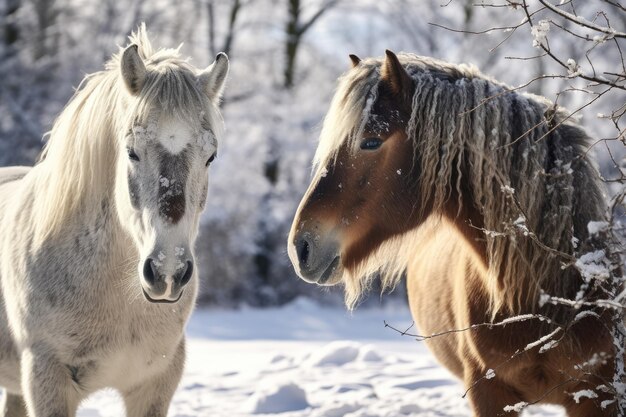 Zimowa konia natura śnieżno-białe konie farm portret zwierzęca ssaków grzywa