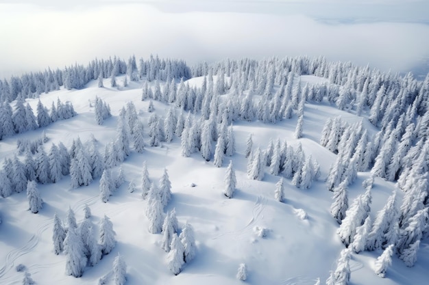 Zimowa Kraina Czarów Cudowny widok z powietrza na pokryte śniegiem drzewa na Velika Planina w Słowenii