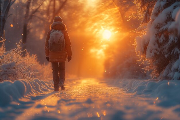 Zdjęcie zimowa kraina czarów fotograf uwieczniający magię podczas śnieżnego spaceru