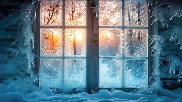 Zimowa Kraina Czarów poprzez generatywną sztuczną inteligencję Frosty Window