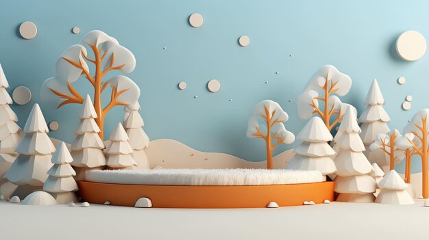 Zdjęcie zimowa scena na podium z drzewami śnieżnymi i pudełkami z prezentami