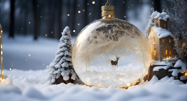 Zimowa scena świątecznych złotych i białych ozdób bożonarodzeniowych