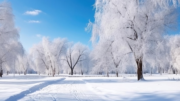 Zimowa sceneria zaśnieżonego parku