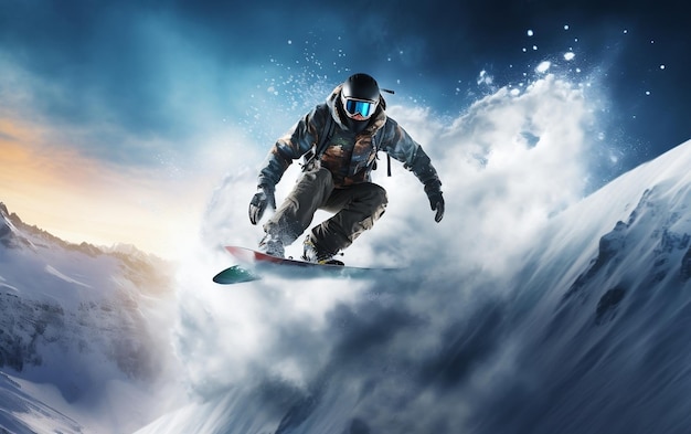 Zimowa snowboarding ekstremalny sport skok generatywny AI