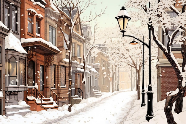Zimowa ulica na starym mieście szkic do Twojego projektu