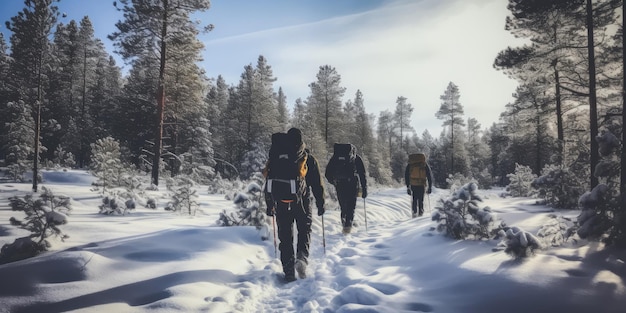 Zimowa wędrówka Przygoda Zimowa wycieczka w snowshoes i ciepłych ubraniach