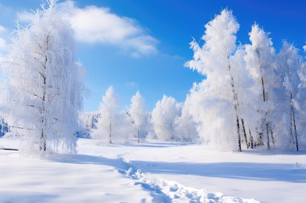 Zdjęcie zimowe boże narodzenie idylliczny krajobraz białe drzewa