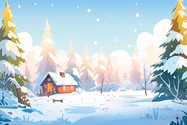 Zimowe przesilenie słoneczne leśny dom śnieżny zimowa ilustracja podróży na świeżym powietrzu