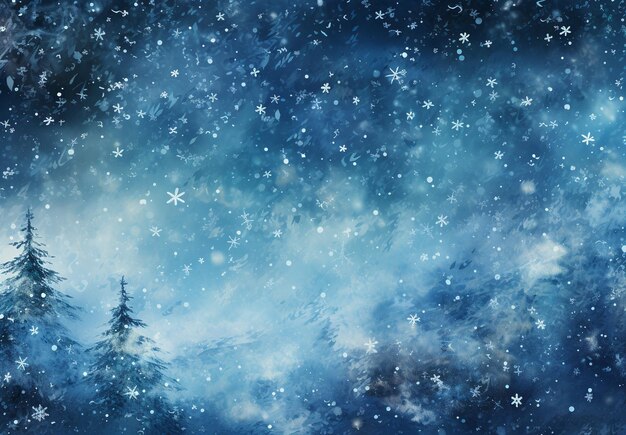 Zdjęcie zimowe tło śniegu i drzewa z kopiowaniem tła sceny kosmicznej