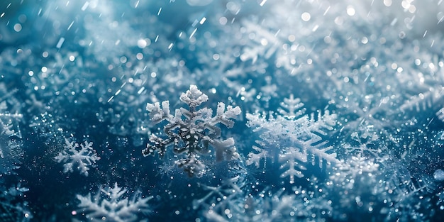 Zimowe tło z płatkami śniegu i światłami bokeh Tło świąteczne Ai Generowane