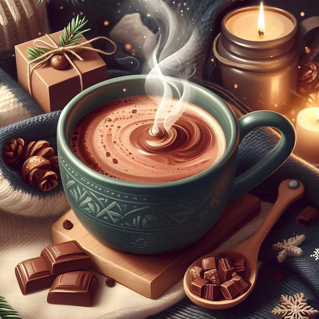 Zimowy ciepły uścisk z bogatym i przytulnym gorącym kakao