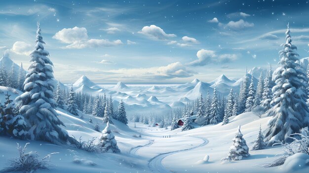 Zdjęcie zimowy górski krajobraz z pokrytymi śniegiem drzewami
