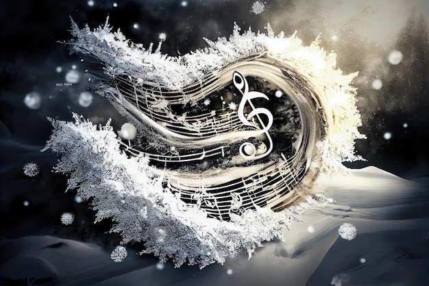 Zdjęcie zimowy kolaż muzyczny surrealistyczny modny współczesny plakat śnieg koncepcja muzyki dźwięki natury rysunek imitacja abstrakcyjna generatywna ilustracja ai