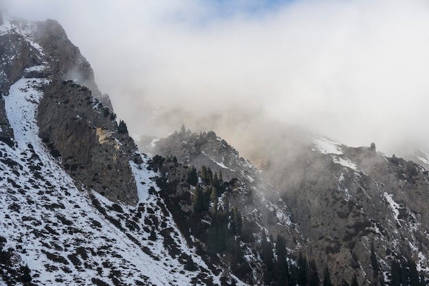 Zimowy krajobraz górski Mglista pogoda w górach