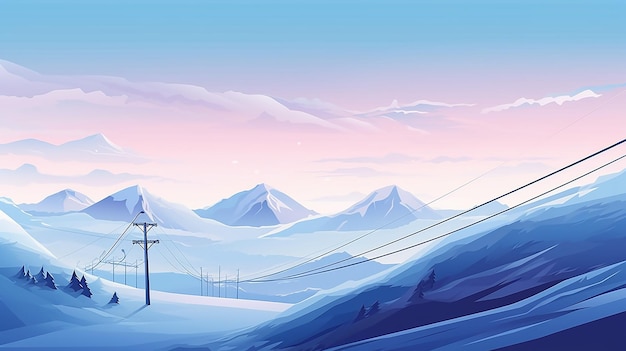 zimowy krajobraz minimalistyczna kabina kolejki linowej z pięknym kolorem nieba