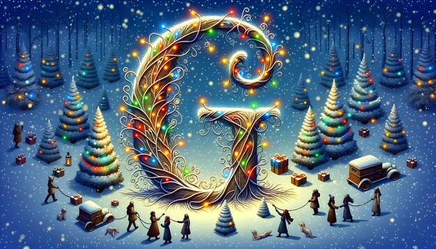 Zimowy krajobraz na Boże Narodzenie na temat litery G alfabetu