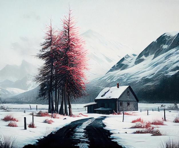 Zimowy krajobraz Obraz Śnieg Natura Zimowy krajobraz Rysunek Imitacja abstrakcyjnej generatywnej ilustracji AI