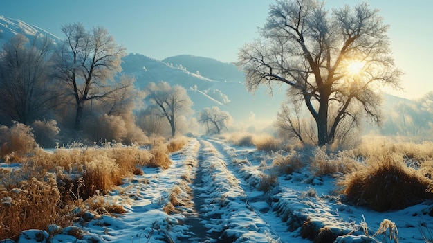 Zimowy krajobraz piękny śnieżny krajobraz w słoneczną pogodę w wiosce na obrzeżach miasta rosyjska mroźna zima