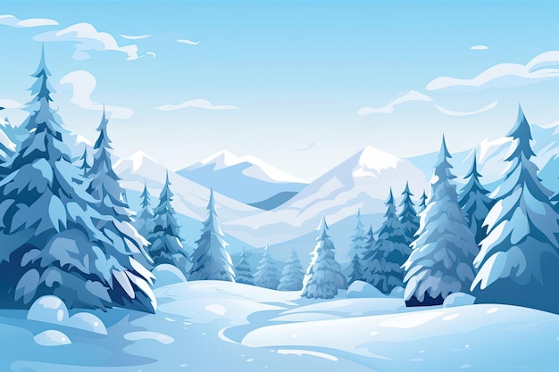 Zimowy krajobraz z pokrytymi śniegiem drzewami Niebieskie odcienie świąteczne tło Generatywna sztuczna inteligencja