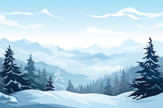 Zimowy krajobraz z pokrytymi śniegiem drzewami Niebieskie odcienie świąteczne tło Generatywna sztuczna inteligencja