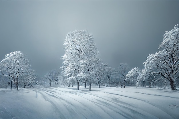 Zimowy krajobraz zimowy las zima droga i drzewa pokryte śniegiem Niemcy panoramiczne ujęcie