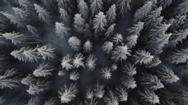 Zimowy las w śniegu Widok z drona Piękno zimowej przyrody Drzewa w śniegu