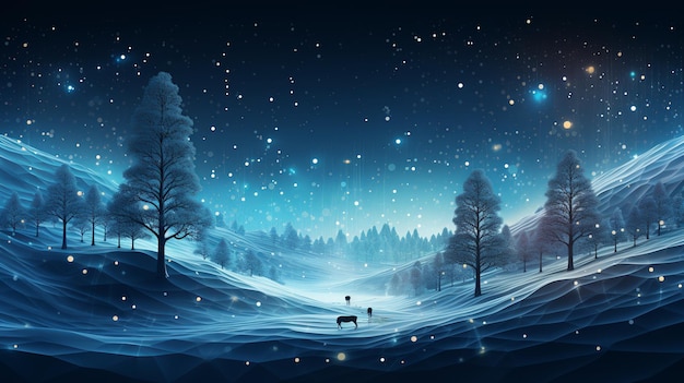 Zimowy śnieg i ilustracja z sosnami i czystym niebem stworzona z generatywnym Ai