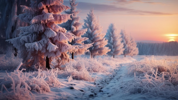 Zimowy, śnieżny skraj lasu Pomysł na świąteczny wieczór na kartę lub baner z miejscem na tekst