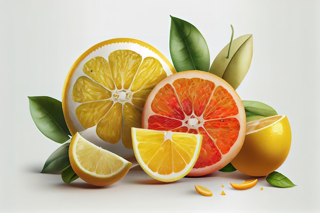 Zitroneneis mit Fruchten auf weissem Hintergrund Generative Ai