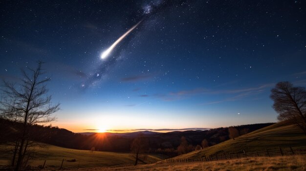 zjawisko meteorów na niebie