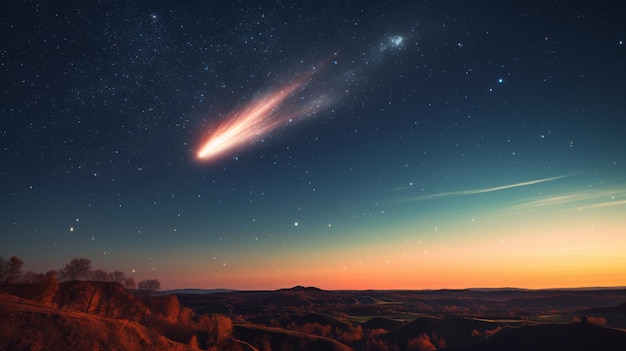 zjawisko meteorów na niebie