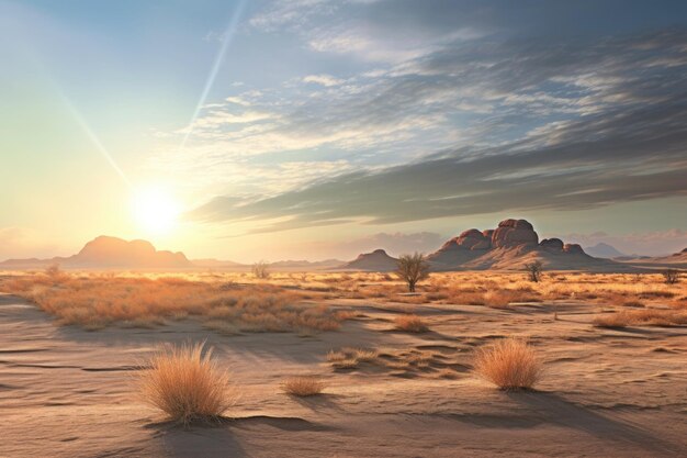 Zdjęcie zjawisko sundog pojawiające się wokół słońca nad pustynnym krajobrazem
