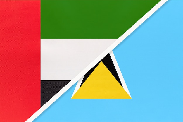 Zjednoczone Emiraty Arabskie Lub Zea I Saint Lucia, Symbol Dwóch Flag Narodowych Z Tekstyliów.