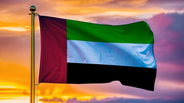 Zdjęcie zjednoczone emiraty arabskie machają flagą na chmurowym niebie