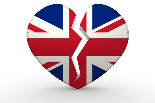 Złamane białe serce z flagą Wielkiej Brytanii