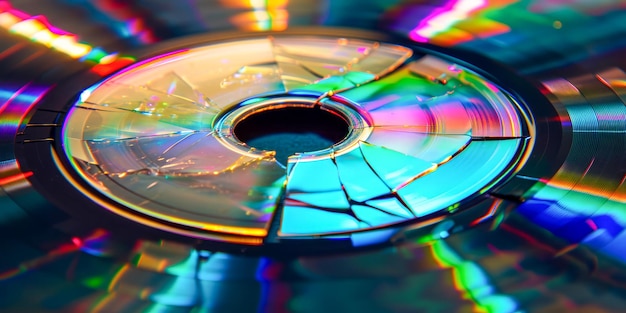Złamane CD z żywymi kolorami tęczy