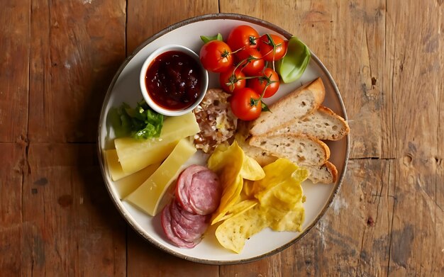 Zdjęcie złap esencję ploughman's lunch w pysznym zdjęciu z jedzeniem