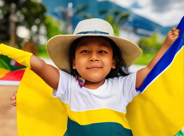 Złapać szczery patriotyzm i zaraźliwe szczęście uroczego kolumbijskiego dziecka, które świętuje