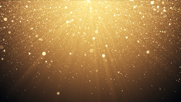 Złocisty błyskotliwości tło z błyskotanie połysku światła confetti wykonuje 3d ilustrację
