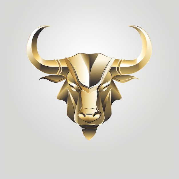 Złocona prostota odsłania uderzające logo złotego byka na czystym białym tle