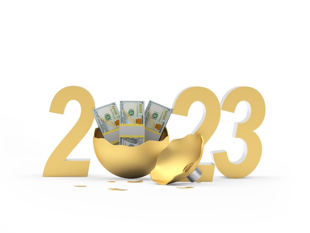 Złota bombka z banknotami dolarowymi i liczbą nowego roku